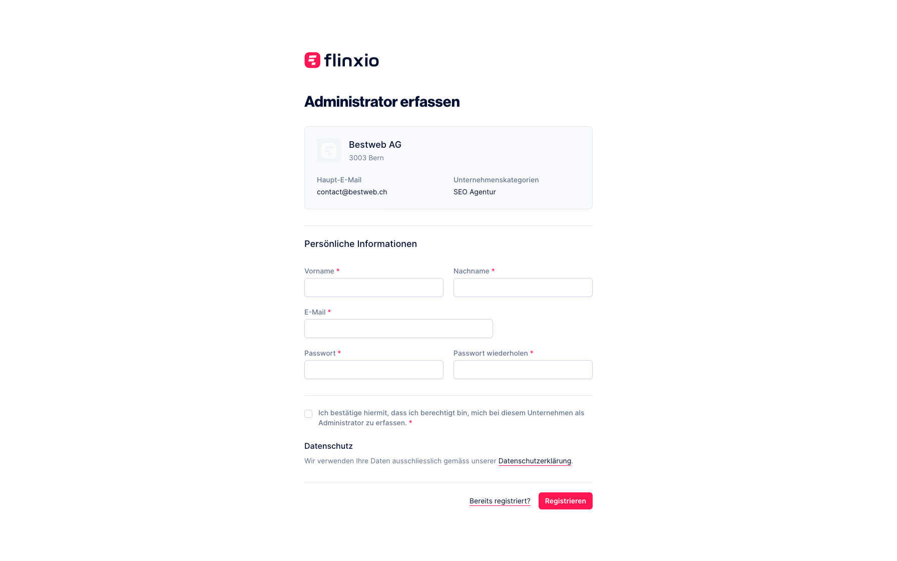Registrati come amministratore e usa il cockpit personale per l'amministrazione